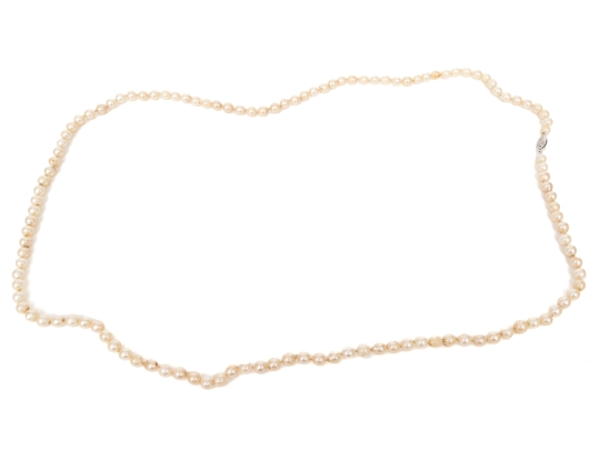 Vintage Opera Length Strand Of 5.5mm To 5.75mm Cultured Pearls, With 14k Fishhook Clasp