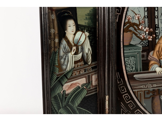 Vintage Chinese Reverse Glass Painted Table Screen