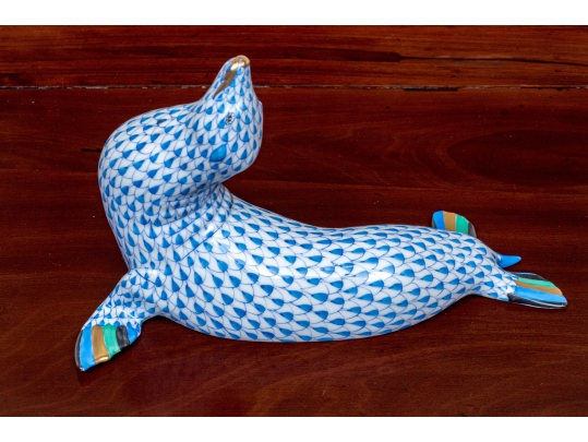 Vintage Herend Blue Fishnet Sea Lion