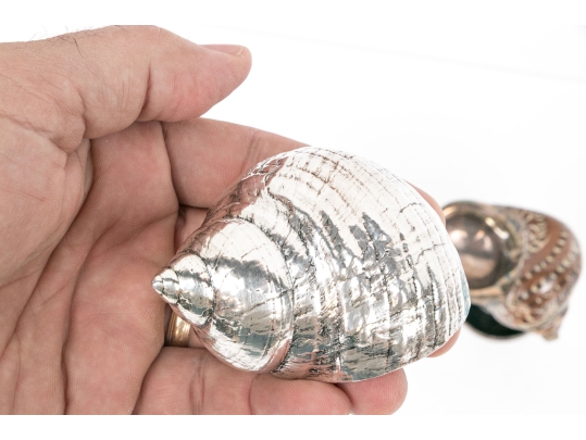 Group Of Six Fine Decorative Silver Clad Shells With Ruzzetti Italy
