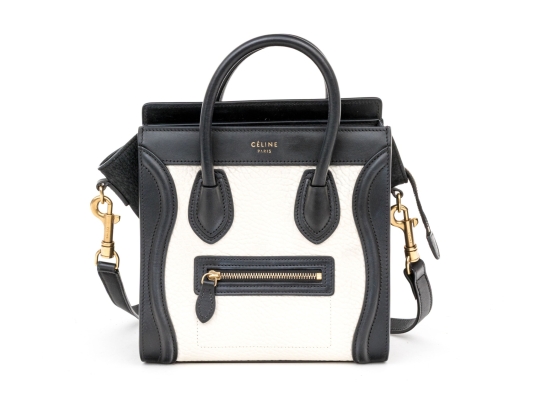 Celine Black And Soft White Leather Top Handle Bag, With Shoulder Strap