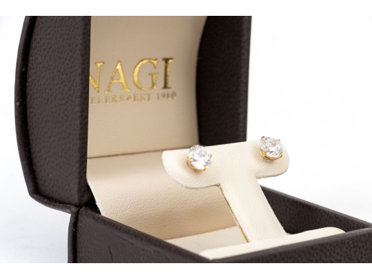 Pair Of 14K Yellow Gold And CZ Earrings, Boxed