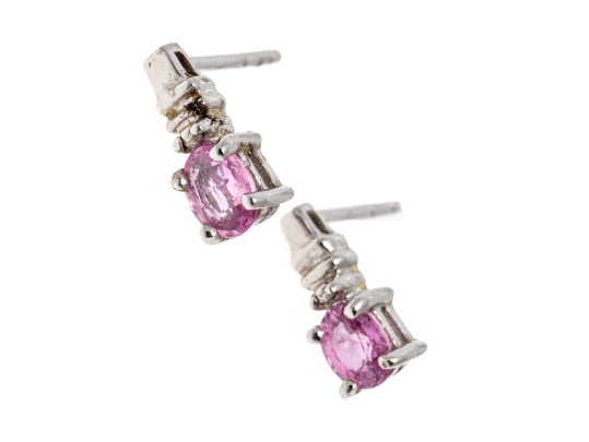10k White Gold Oval Pink Sapphire Earrings