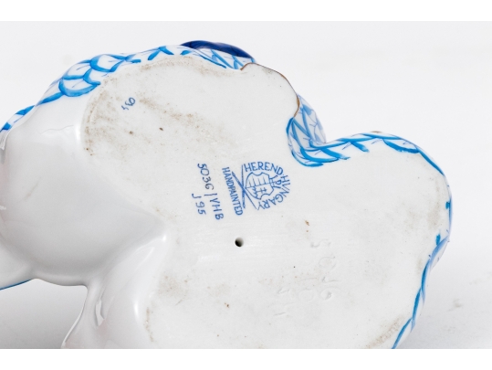 Herend Hungary Hand-Painted Porcelain Ducks – Blue Fishnet With Polychrome Feathers