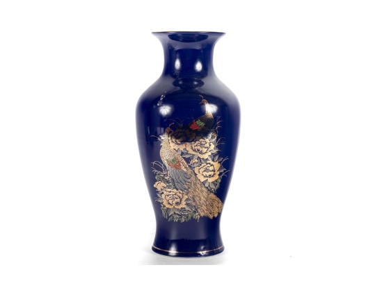 Japanese Cobalt Blue Peacock Vase