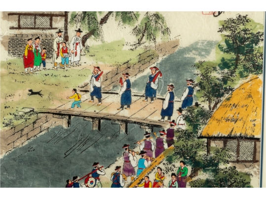 Framed Korean Folk Painting On Mulberry Paper