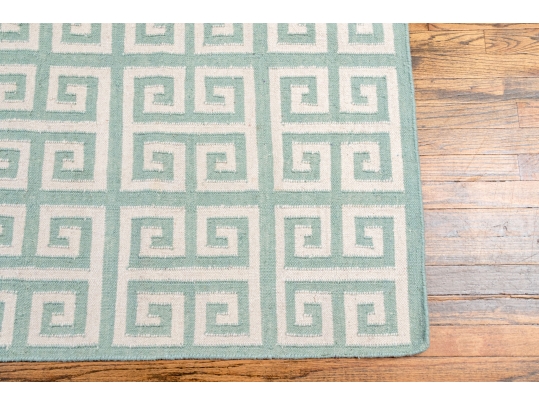 Hand Woven Wool Geometric Greek Key Carpet, 7'-11