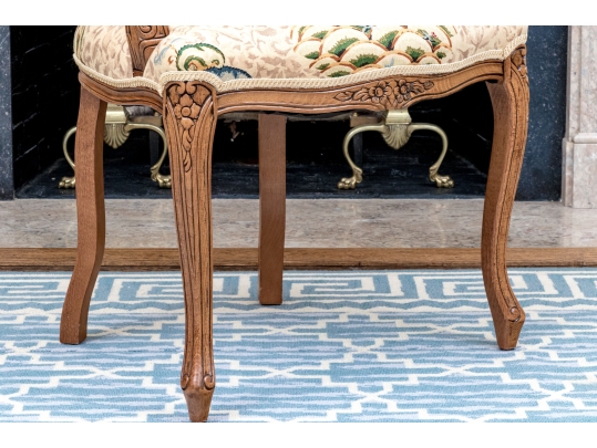 French Louis XV Style Upholstered Fauteuil With Cane Back