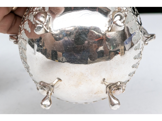 Compatible Pair Of Antique Sterling Silver And Silverplate With White Opaline Glass Baskets