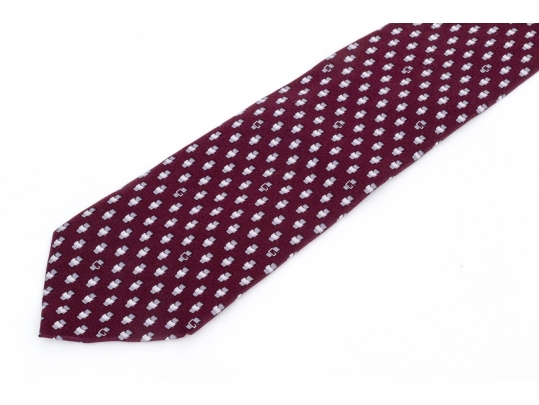Gucci Burgundy And Grey Toned Patterned Silk Tie