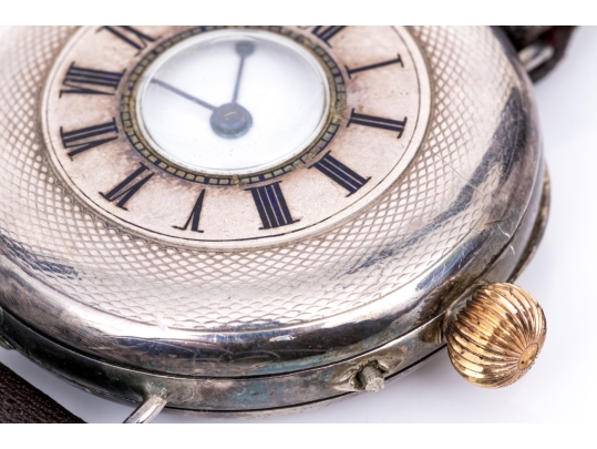 Antique 935 Silver Handsome Demi-hunter Converted Lever Set Pocket To Wristwatch