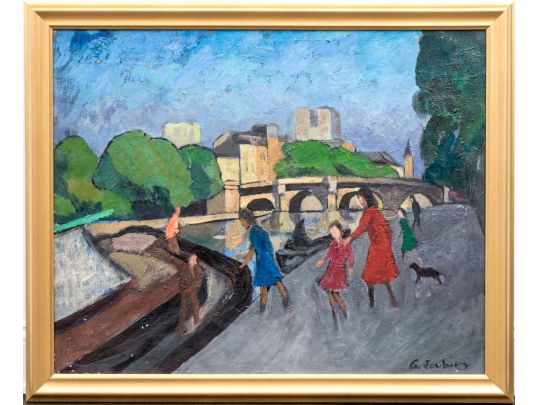 Georges Joubin (French, 1888-1983) Oil On Canvas, Ladies Boarding A Canal Boat