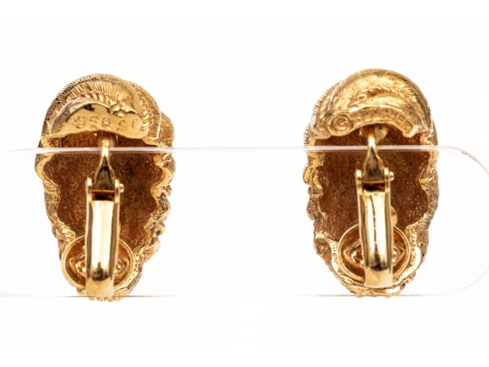 Boucheron 18k Yellow Gold Magnificent Vintage Matte Ribbed Shrimp Style Earrings