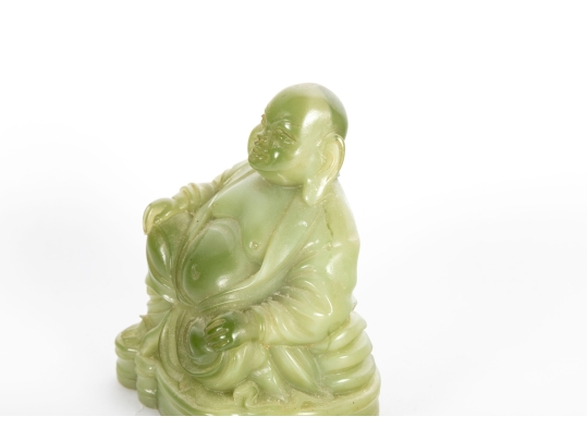 Green Resin Budai Laughing Buddha Figurine