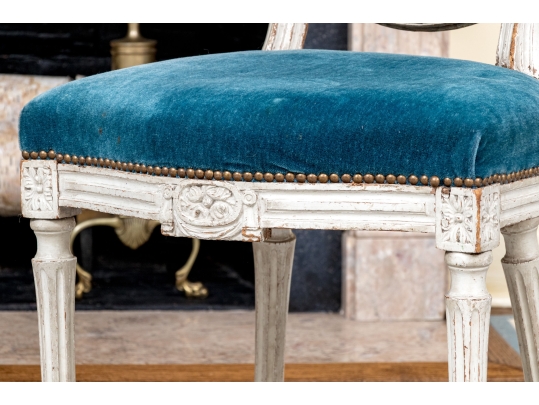 Pair Of Louis XVI Style Custom Upholstered Medallion Back Side Chairs