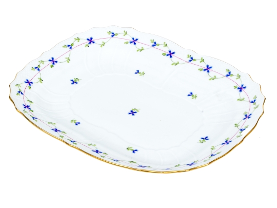 Herend Hungary Hand-Painted Porcelain Rectangular Platter, Blue Cornflower Garland (PBG) Pattern