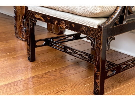 Custom Upholstered Chinoiserie Wing Chairs