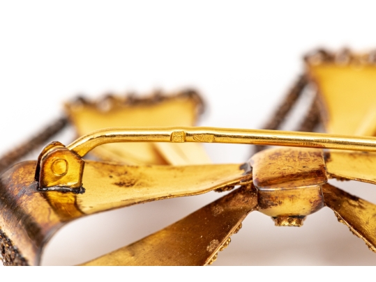 French 800 Vermeil Silver Beautiful Ornate Red And White Fringed Enamel Bow Brooch