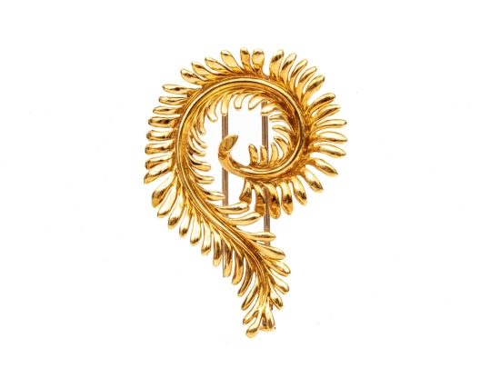Tiffany & Co. 18k Yellow Gold Schlumberger Magnificent Stylized Furling Feather Brooch