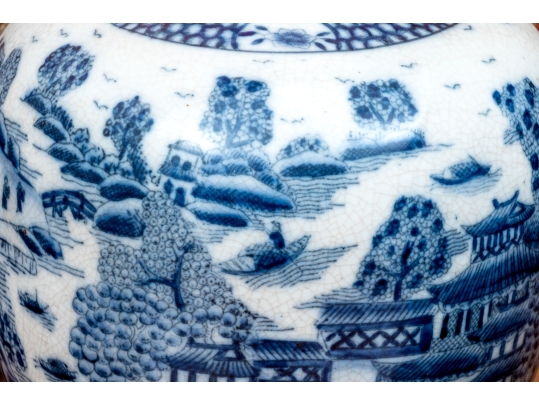 Pair Of Decorative Chinese Porcelain Ginger Jars With Wood Lids