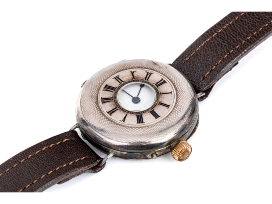 Antique 935 Silver Handsome Demi-hunter Converted Lever Set Pocket To Wristwatch