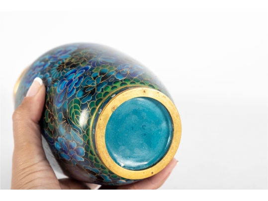 Blue Cloisonné Enamel Vase With Floral Decoration