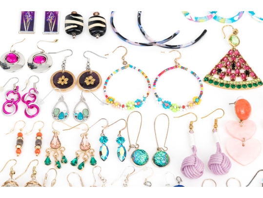 Extensive Collection Of Hoop, Stud, And Drop Pendant Style Costume Jewelry Earrings