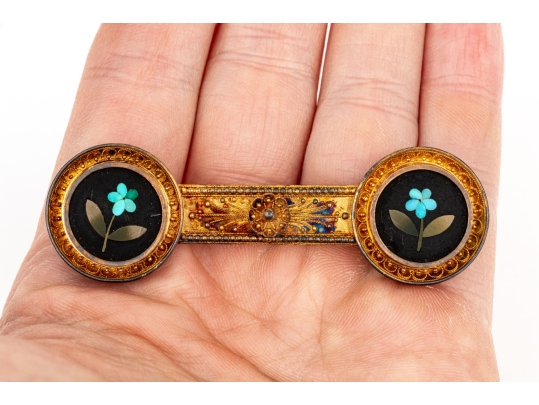 14k Gold Antique Beautiful Ornate Pietra Dura Grand Tour Brooch