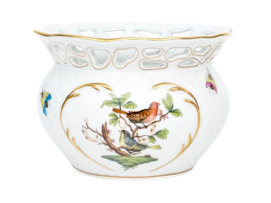 Herend Hungary Hand-Painted Porcelain Cachepot, Rothschild Bird (RO) Pattern