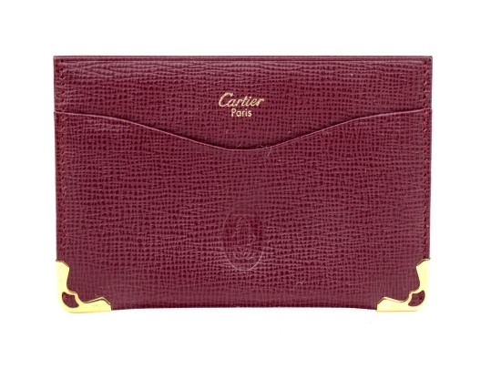 Cartier Burgundy Leather Single Card Holder, Must De Cartier