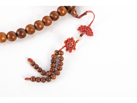 Long Strand Of Chinese Carved Wooden Prayer Beads