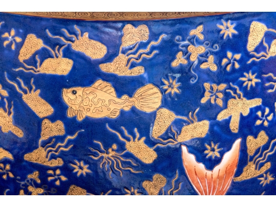 Chinese Fish Bowl Jardiniere With Dracaena Plant