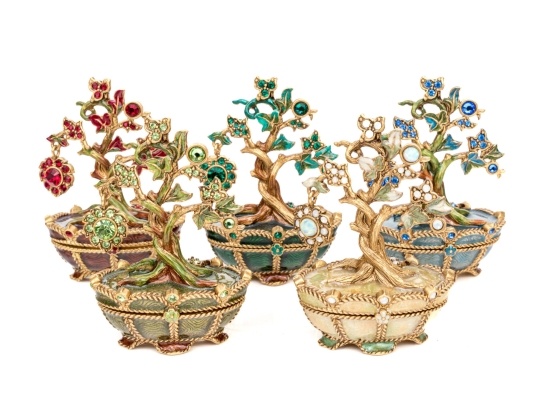 Collection Of Five Jay Strongwater Tiny Potted Month Trees 