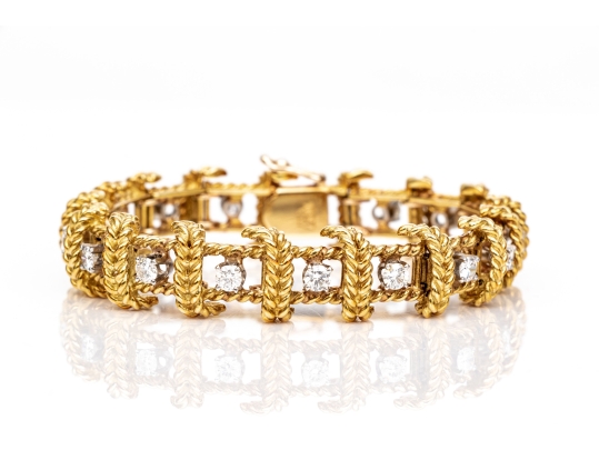 18k Yellow Gold Stunning Vintage Diamond Set Rope Motif Bracelet, App. 2.38 TCW