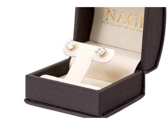 Pair Of 14K Yellow Gold And CZ Earrings, Boxed