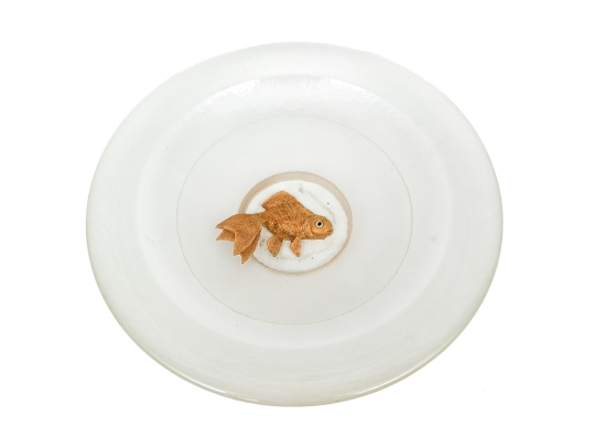 Large Quality Decorative Glass Bowl With Raised And Gilt Finished Koi Fish