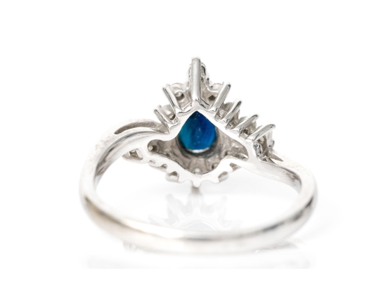 14k Sapphire And Diamond Bypass Cluster Ring, App. 0.14 TCW In Diamonds, Size 6.5