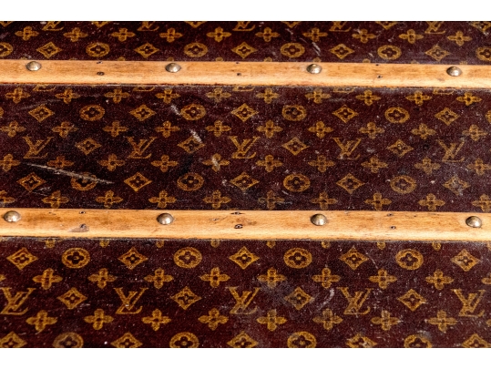 Antique Louis Vuitton Canvas Covered Brass Mounted Steamer Trunk