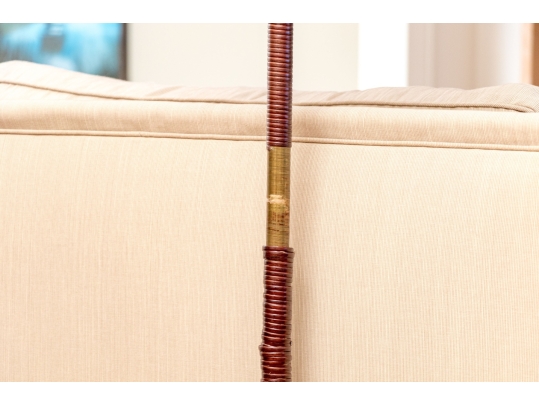 Pair Of Chrome And Rattan Bound Floor Lamps