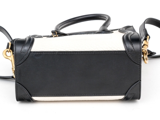 Celine Black And Soft White Leather Top Handle Bag, With Shoulder Strap