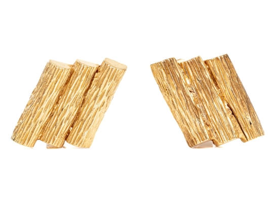14k Yellow Gold Vintage Brutalist Motif Lozenge Shaped Lever Back Cufflinks