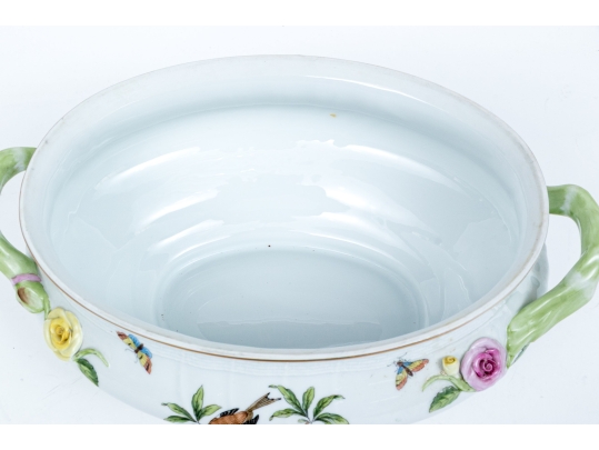 Large Herend Hungary Hand-Painted Porcelain Oval Form Lidded Tureen, Rothschild Bird (RO) Pattern