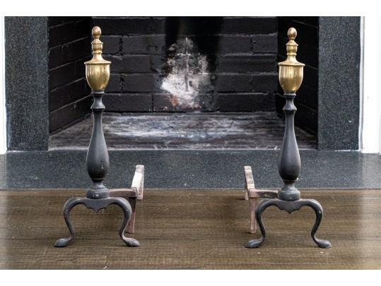 Pair Of Brass And Iron Andirons