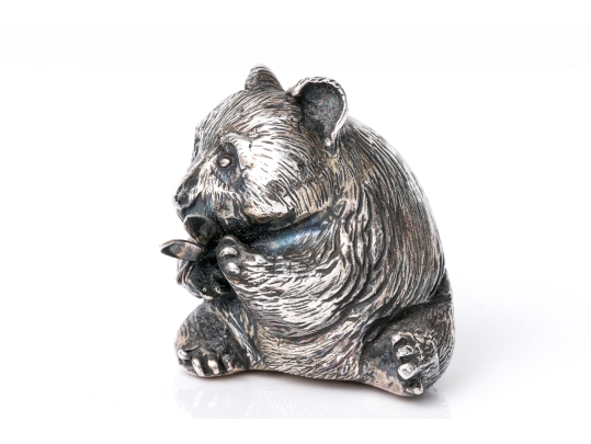 Buccellati Sterling Silver Miniature Cute Panda Eating Bamboo