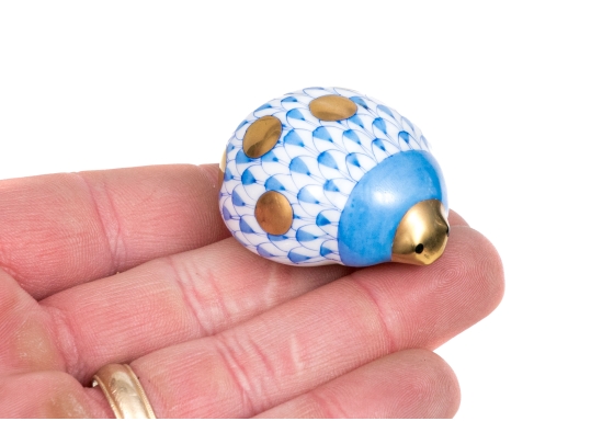 Herend Hungarian Hand-painted Porcelain Ladybug, Blue Fishnet Pattern