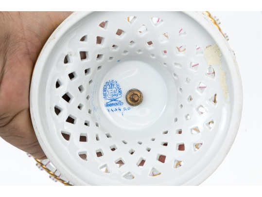 Rare Herend Hungary Hand-Painted Porcelain Reticulated Compote, Rothschild Bird (RO) Pattern