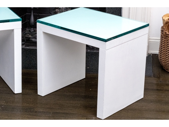 Pair Of Glass Top Accent Tables