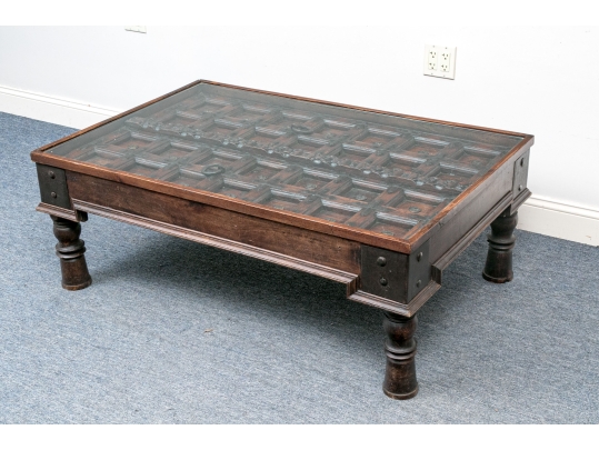 Antique Eastern Wood And Iron Heavy Door Mounted As A Table