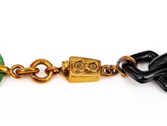 Trio 14k Yellow Gold Beautiful Vintage Nephrite Jade And Black Onyx Link Necklace