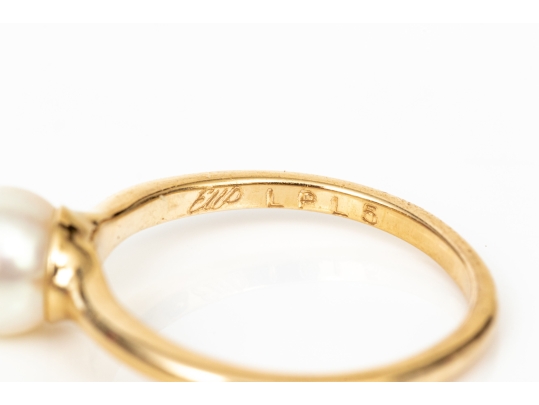 14k Yellow Gold Simple Pretty 6.75mm Cultured Pearl Solitaire Ring, Size 6+